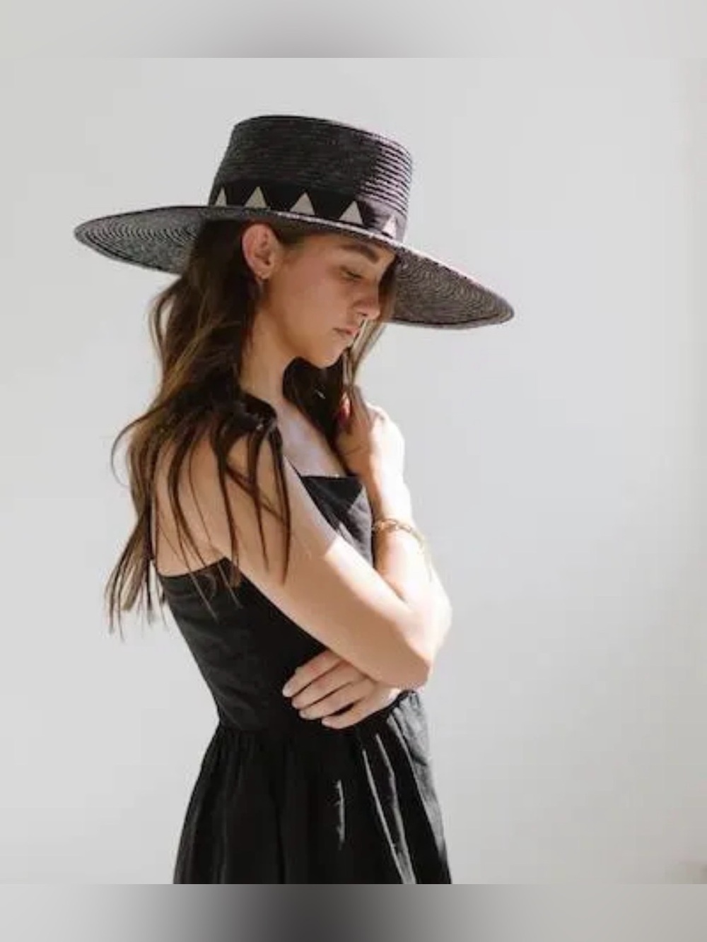 GIGI PIP Black Straw Wide-Brim Hat with Triangle Accent - Picture 10 of 10